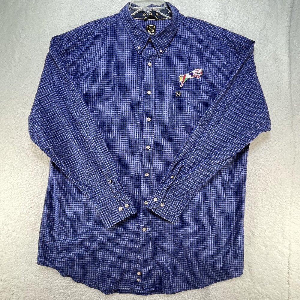 Noble Outfitters Shirt Mens 2XL Blue Black Heavy Plaid Embroidered Logo Pocket
